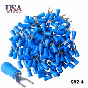 Blue Fork Spade Terminals 16-14 Gauge #8 Vinyl Insulated Crimp Wire Connectors - Picture 1 of 5