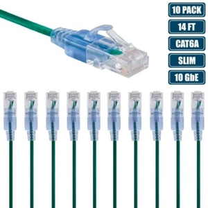 10x 14FT CAT6A RJ45 Ethernet LAN Network UTP Patch Cable Slim Cord Router Green - Afbeelding 1 van 4