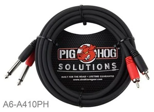 Cable de audio Pig Hog 10 pies doble 1/4" TS mono macho enchufe a 2-RCA macho enchufe - Imagen 1 de 1