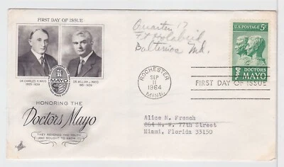 TurtlesTradingPost- Doctors Mayo #1251- 1964 FDC Artcraft Cachet- Forwarded Mail - Image 1 of 2