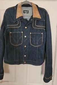 DOLCE & GABBANA D & G Size XL-Dark Blue with Suede Col lar Vintage Denim - Picture 1 of 5