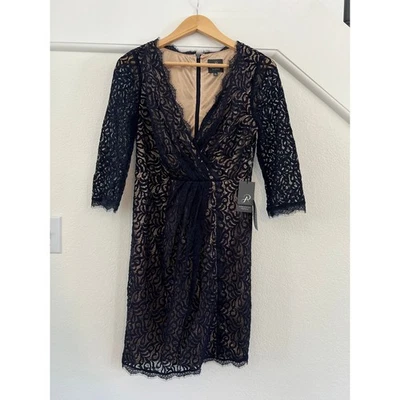 NWT Adriana Papell Black Lace Midi Floral Dress Womens 10P Party Holiday Wedding - Image 1 of 4