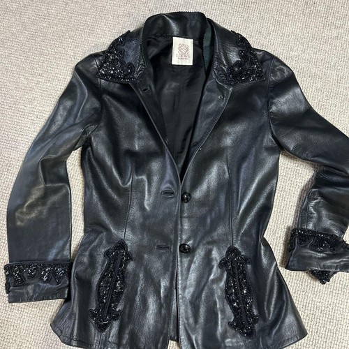 Giacca in pelle nera con perline Loewe