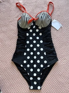 Joe Browns Damen Figurschmeichelnder Retro Schalen Badeanzug Rüschen Schwarz 34C - Bild 1 von 9