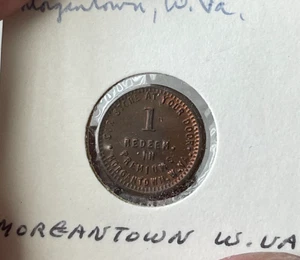 Morgantown WVA Nuestra Tienda En Tu Puerta 1 Centavo Carbón Scrip Token KH L2 - Imagen 1 de 2