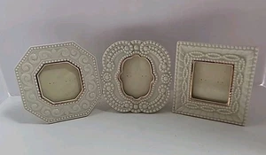 Vintage Lenox Beaded Picture Frames Ivory With Gold Trim Set Of 3 Small Frames - Picture 1 of 10