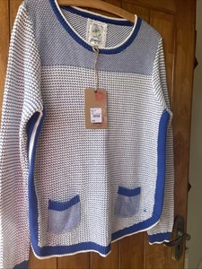 BNWT Mantaray Lovely Blue/White Knit Top With Pockets UK 14 - Picture 1 of 8