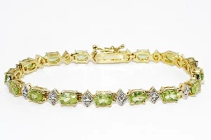 $500 .925 Sterling Silver 8.04CT Natural Peridot & Diamond Tennis Bracelet - Picture 1 of 9