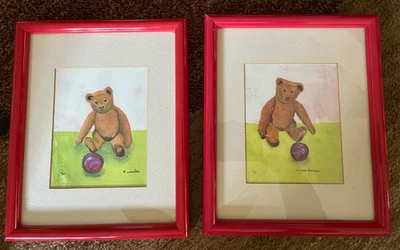 Dos pinturas acuarela de ositos de peluche montadas enmarcadas edición limitada por vanden Berg Foto 1 de 4