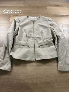 Women’s Calvin Klein Tan Khaki Moto Jacket Size 2 - Picture 1 of 10