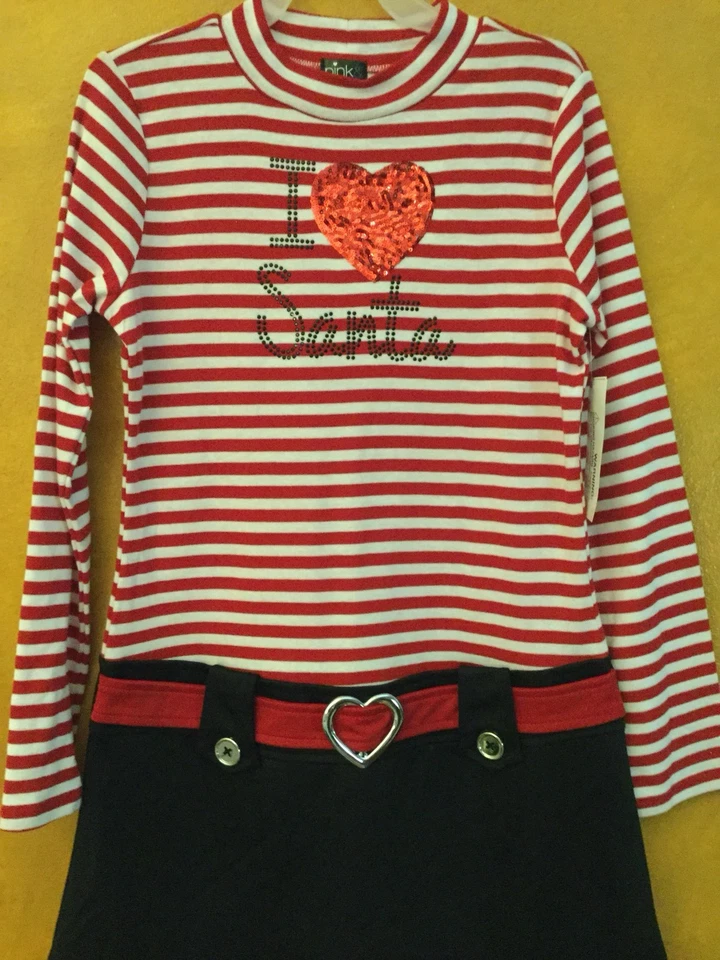 Vestido de Navidad Rosa y Violeta Niñas “I Love Santa” Nuevo con Etiquetas Talla XL 14/16 $38.00 Foto 1 de 4