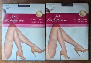 2 Hanes Silk Reflections Ultra Sheer Thigh Highs Barely Black Style 0B380, Sz AB - Picture 1 of 4