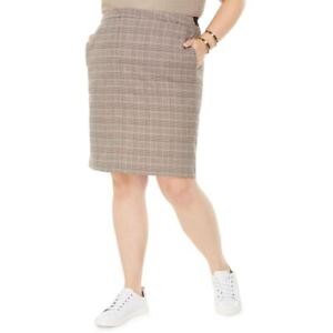 BAR III NEW Women's Plus Size Plaid Pocket Pencil Skirt TEDO