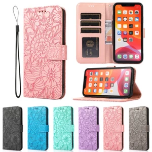 For iPhone 16e/15/14/13/12/11 XR SE 8 Flower Wallet Case Slim Leather Flip Cover - Picture 1 of 36