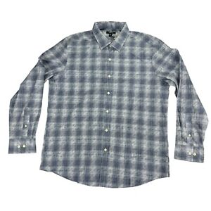 Alfani Mens Domina Plaid Yarn Dyed Long Sleeve Button Shirt Blue medium $60