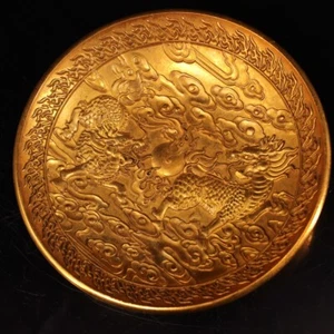 delicate China Qing Dynasty Pure copper gilded with gold Kirin pattern plate - Picture 1 of 9