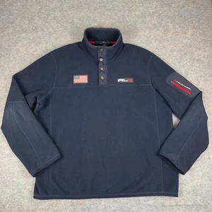 Ralph Lauren RLX 1/4 Snap Pullover Fleece Sweatshirt USA Flag Navy Blue Mens XL - Picture 1 of 8