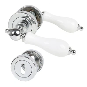 Türdrücker Zamak verchromt Drückergarnitur Griffstück Porzellan Weiß Türklinke - Bild 1 von 11