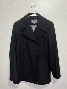 MARVIN RICHARDS Vintage Womens Double Breasted Wool Black Blend Pea Coat Medium - Picture 1 of 11