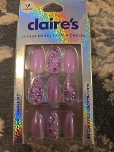 Claire's 24 Faux Nails Purple W/jewels Design, New, Vegan, $12.99 - Picture 1 of 3