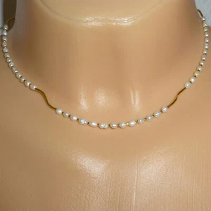 Halskette Collier Süsswasserperlen mit Tubes Gold - Picture 1 of 7