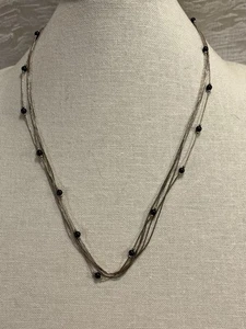 Vintage 5 Strand Liquid Silver Necklace Sterling Black Onyx Bead Necklace 24" - Picture 1 of 9