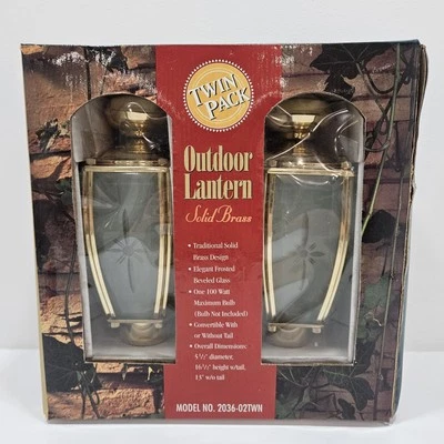 Vintage 1997 Solid Brass Outdoor Lanturn Lighting 2 Fixture Pack New Old Stock - Image 1 of 4