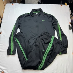 NIKE Stripe Athletic Track Jacket & Pants Full Zip Men’s Size M & L Black/Green - Picture 1 of 21
