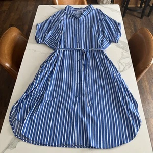 89th + Madison Short Sleeve Button Down Collared Midi Dress Size 3X Blue Stripe - Picture 1 of 12