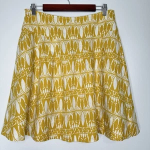 H&M Linen Skirt Womens Size 8 Yellow White Geometric Above Knee Pockets - Picture 1 of 10