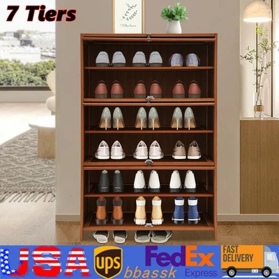 32-дюймовый бамбуковый 6-уровневый органайзер для обуви шкаф для хранения с 3 откидными дверцами - Изображение 1 из 4