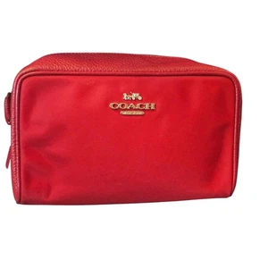Coach Red Leather Cosmetic Bag Travel Pouch Makeup Case New York - Picture 1 of 8
