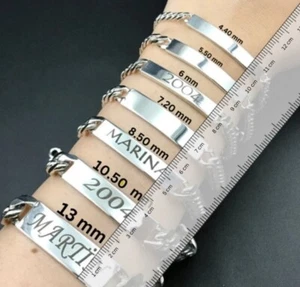 Custom Solid 925 Silver ID Bracelet Curb Cuban Link Identity Name Free Engraving - Picture 1 of 7