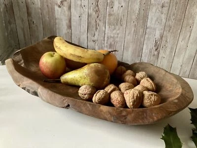 Handcarved Oblong Wooden Bowl Fruit Sweets Nuts Oval Teak Root Pot Pourri Dish - Image 1 of 4
