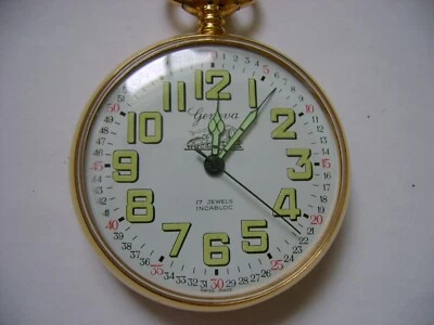 VINTAGE  WIND UP GENEVA 17 JEWELS POCKET WATCH   ,  RUN GREAT Foto 1 de 4