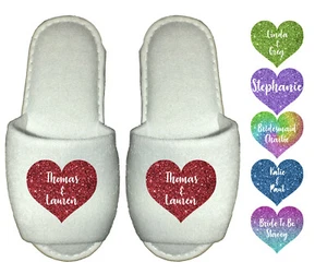 Personalised Spa Slippers - Heart Girlfriends name Wife Gift Glitter Red Blue  - Picture 1 of 7