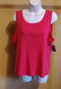 NWT JM Collection Women's Pink Solid Sleeveless Lace Trim Tank Top Size: PXL - Picture 1 of 3