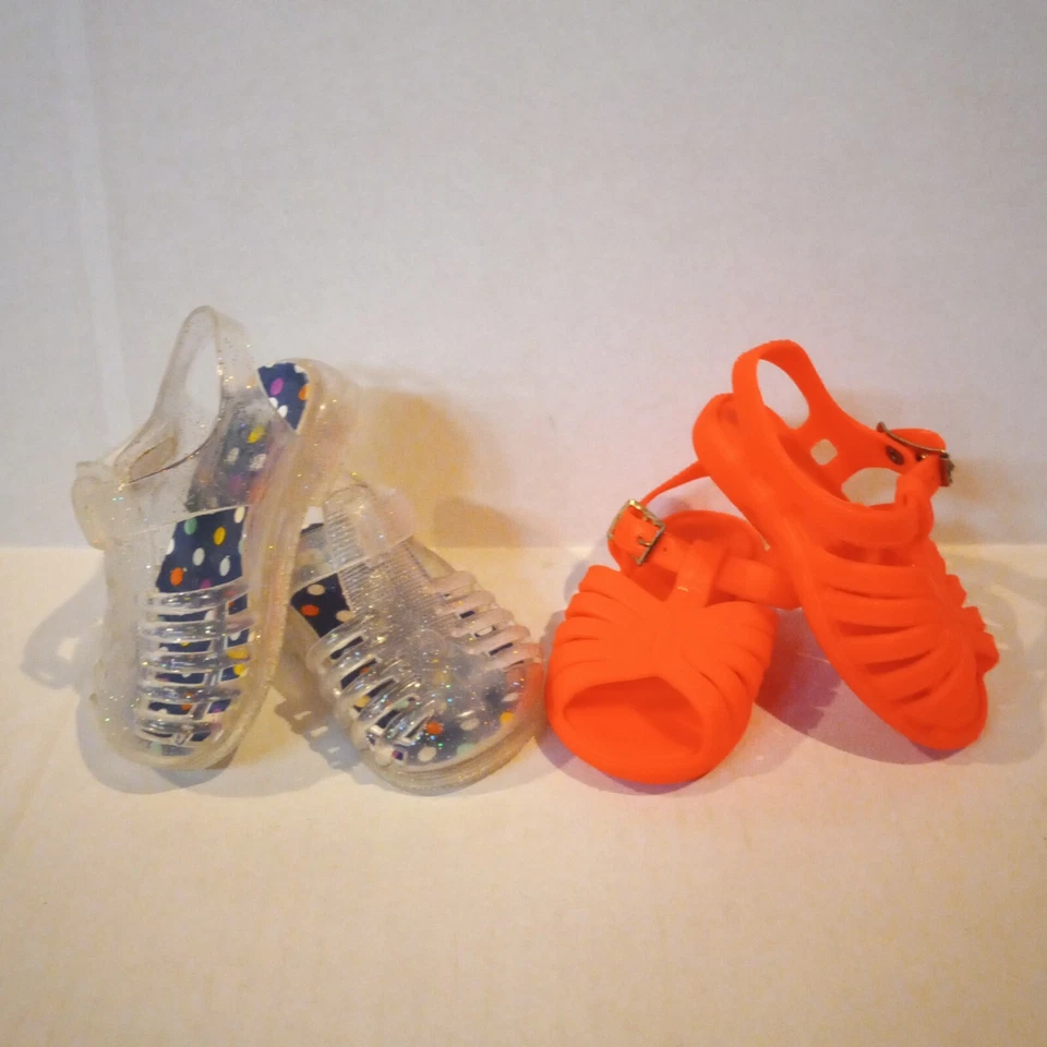 Sandalias de gelatina para niñas infantiles-lote de 2-talla 2-claras-naranja-brillo-neón-verano-divertidas Foto 1 de 4