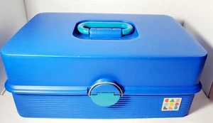 Vintage Caboodles Makeup Jewelry Carry Storage Case #2420 Organizer Mirror Blue - Picture 1 of 24