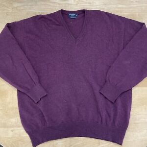 Vintage Burberry Golf Sweater V-Neck Pullover 100% Merino Wool Men Sz M Plum