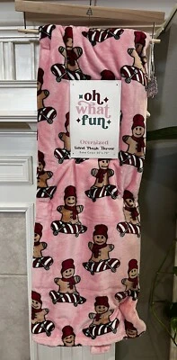 Christmas Gingerbread Man Skateboard Pink Oversized Velvet Plush Throw 50x70 - Image 1 of 3