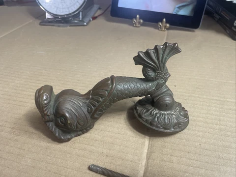 Antique Solid Brass Koi Fish Door Knocker Salvaged Asian Cover