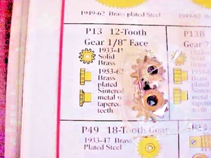 1953- 62 2 PCS GILBERT ERECTOR SET PART P-13 BRASS PLAT 12 TOOTH GEAR FLAT SCREW - Picture 1 of 2