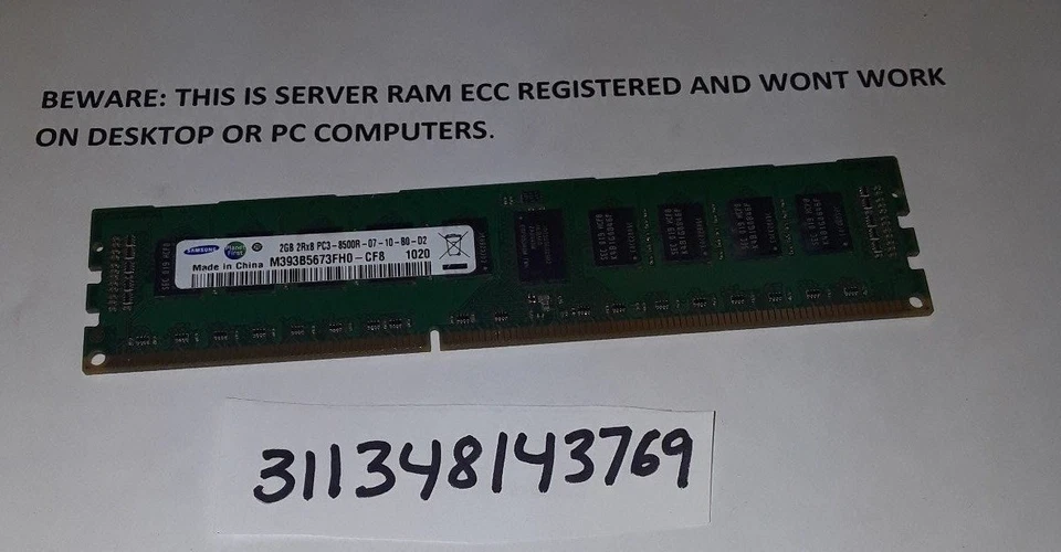 2GB DDR3 PC3 PC3-8500R 1066MHZ 1066 ECC DUAL RANK 240pin RAM 2RX8 128X8 RDIMM  - Image 1 of 1