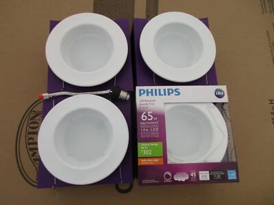 (4) Philips 5 in./6 in. 65watt Equiv. White Recessed Dimmable LED Retrofit Trim - Image 1 of 4
