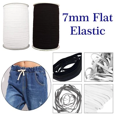 TRIMMING SHOP Flat Elastic Black & White 7mm Wide DIY Face Mask Elastic Sewing Dress Clothing