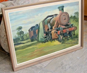OIL PAINTING Original by W.T.Adams RUSTING STEAM ENGINE mounted in frame - Picture 1 of 5