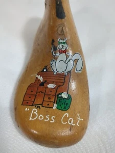 Small Vintage "Boss Cat" Wood Wooden Shoe Form Mold / Single Art Painting Art - Picture 1 of 7