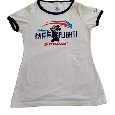 Camiseta Disneyland Soarin' Ringer Feminina Pequena Branca Minnie Mouse Flight - Imagem 1 de 4