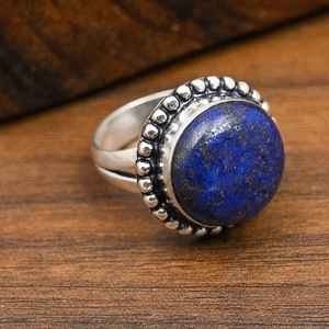 Anillo de joyería de plata maciza 925 hecho a mano con piedras preciosas de lapislázuli para regalo de Navidad - Imagen 1 de 4